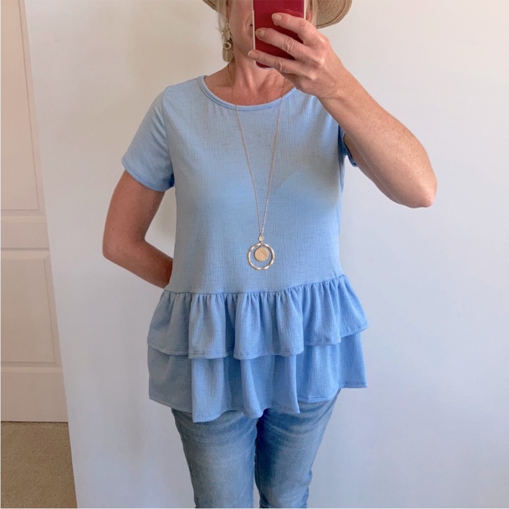 Short Sleeve Double Layer Ruffle Hem Top - Picture 6 of 7